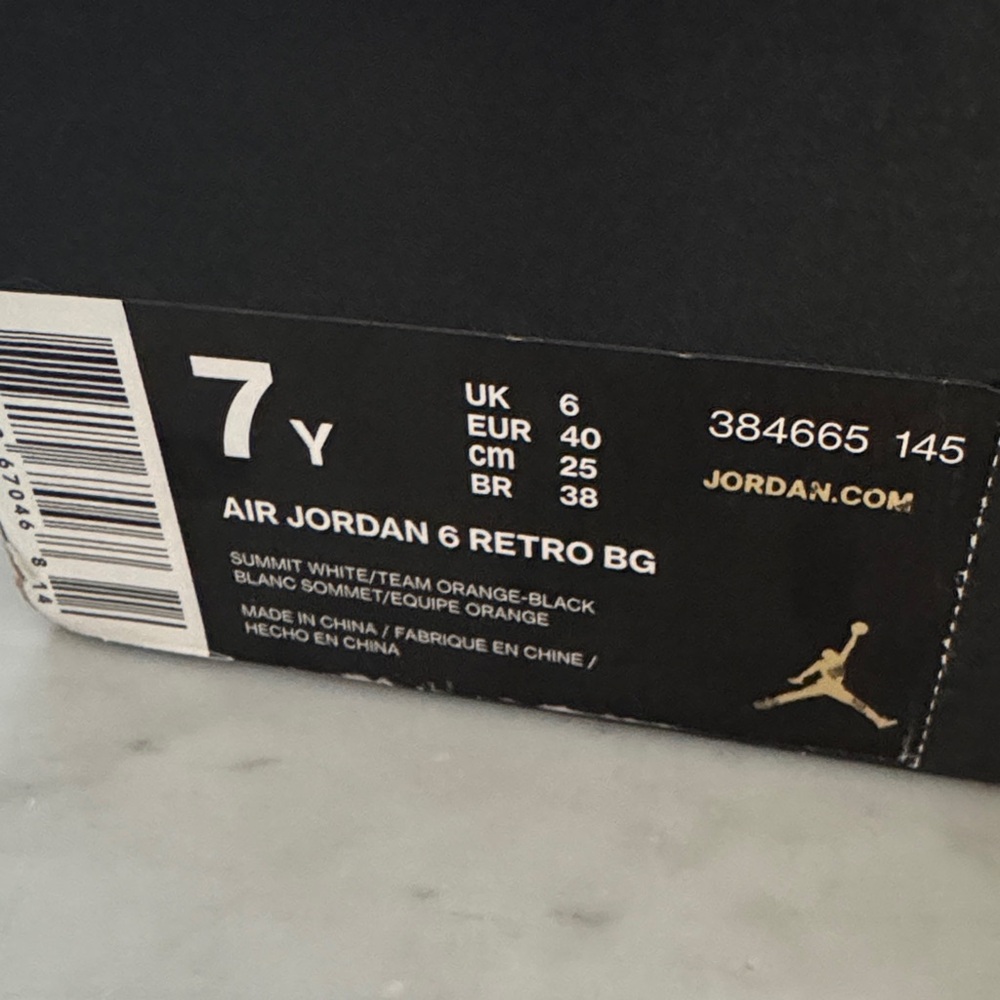 Air Jordan 6 Retro BG Kids Sneakers - Orange and White 7Y - Picture 2 of 13